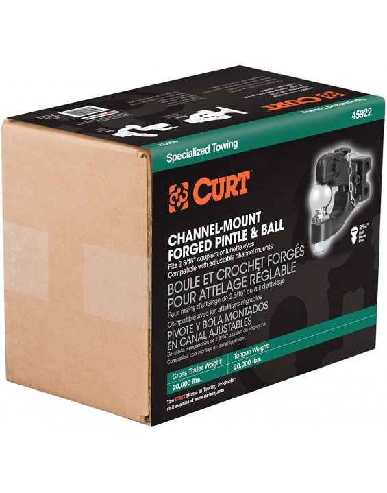 CURT 45922 Channel Mount Pintle Attachment with 2-5/16-Inch Ball, 20,000 lbs, Shank Required