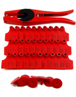 1000 Sets Numbered Plastic Livestock Ear Tags for Cattle Pigs Calf Hogs Goat Animal Identification TPU Earring Tagger with 1 pcs Pliers Applicator, Red