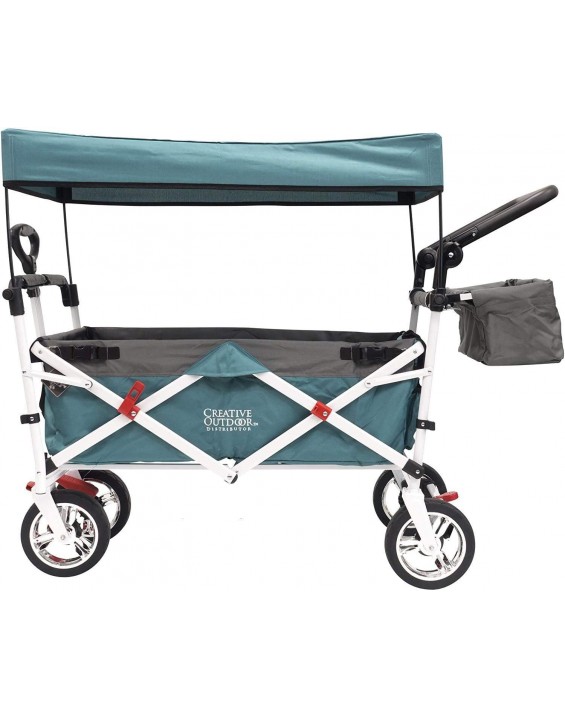Creative Outdoor Distributor Push Pull Collapsible Folding Wagon Stroller for Kids Teal!