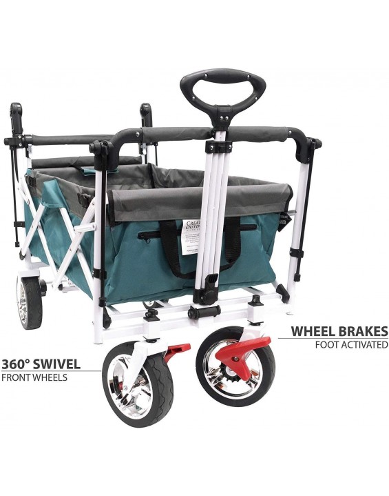 Creative Outdoor Distributor Push Pull Collapsible Folding Wagon Stroller for Kids Teal!