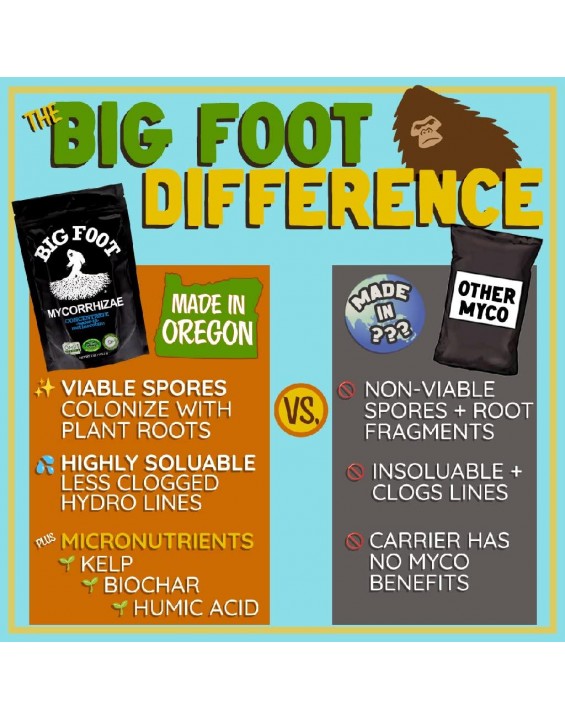 Big Foot Organic Mycorrhizal Fungi Water-in Concentrate. 4 Species Endo Mycorrhizae Inoculant for Plant Root Growth. 1 TSP per Gallon of Solution. Biochar, Worm Castings, Micronutrients (10 lb)