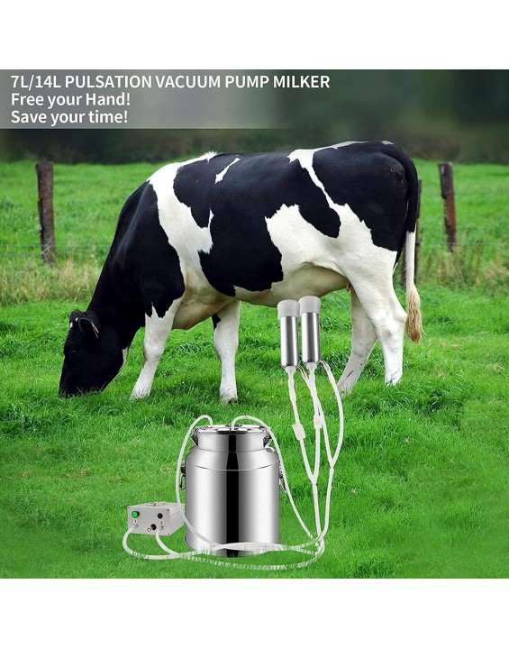 Cow Milking Machine, Pulsating Vacuum Pump Milking Machine, Automatic Portable Livestock Milking Equipment, goat cow milking machine, pulsating vacuum pump milk machine with stainless steel bucket