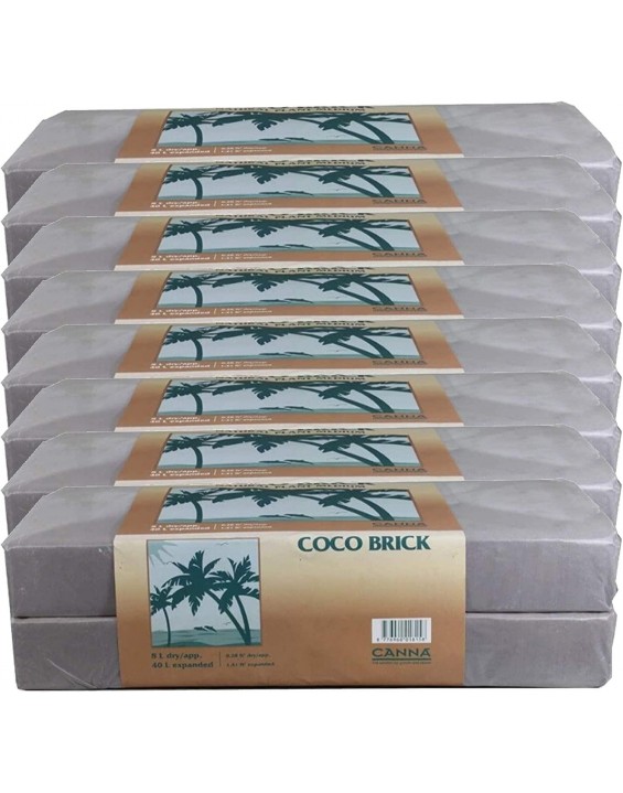 CANNA Coco Brick 40L Expandable Natural Plant Medium Soil Substrate, 40 Liter Expanded - 8 Liter Dry, Reusable (8)