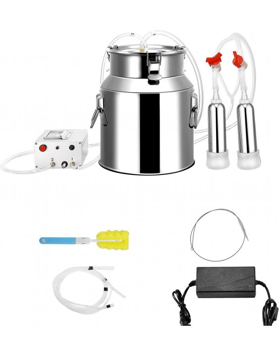 14L Milking Machine for Goats, Automatic Stainless Steel Livestock Milking Equipment for Farm Household Use, Stainless Steel Bucket Goat Milker, 7L Electric Milking Machine