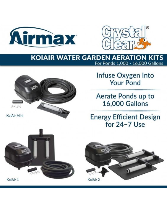 CrystalClear KoiAir1 , Aeration Kit for Water Gardens & Koi Fish Ponds up to 8,000 Gallons, Quiet & Energy Efficient, Made for Year-Round Use to Maintain Clean & Clear Water