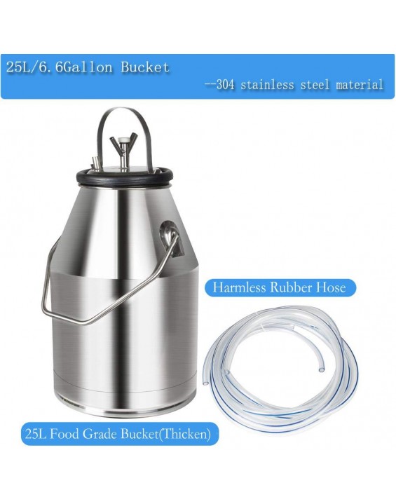 Electric Milking Machine 1440rmp Pulsation Vacuum Pump Milker for Livestock Farm Automatic Cow Goat Milking Suction Machine with 25L/6.6Gallon Stainless Steel Bucket 110V