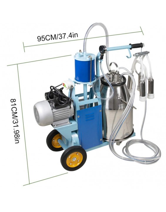 Electric Milking Machine 1440rmp Pulsation Vacuum Pump Milker for Livestock Farm Automatic Cow Goat Milking Suction Machine with 25L/6.6Gallon Stainless Steel Bucket 110V