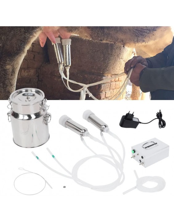 HAOX 14L Cow Milking Machine,Electric Portable Milking Machine for Goats Sheep, Pulsation Vacuum Pump Milker, Milking Supplies with Stainless Steel Bucket(US Plug Cattle)
