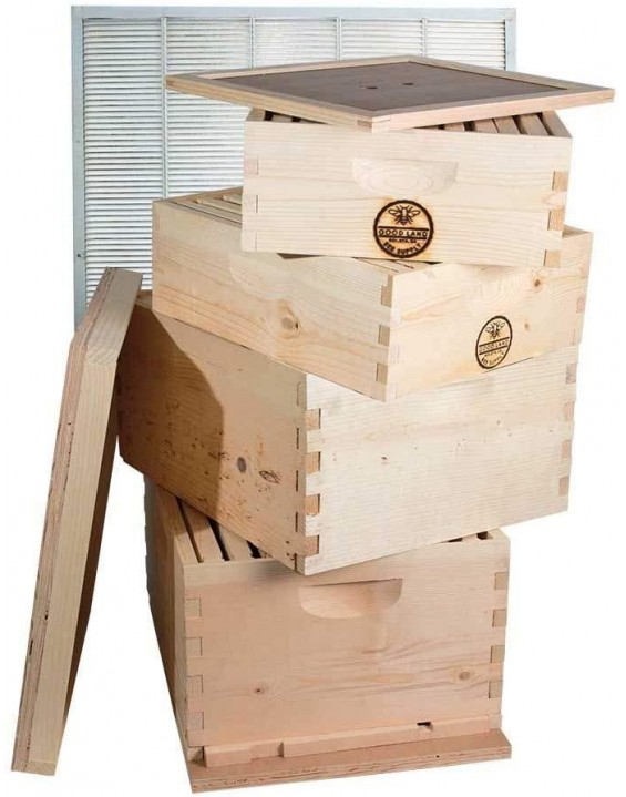 GOODLAND BEE SUPPLY Double Deep Brood Box and Double Super Box 4 Tier Beginners Beehive Kit with Beehive Frames and Foundations - GL4STACK
