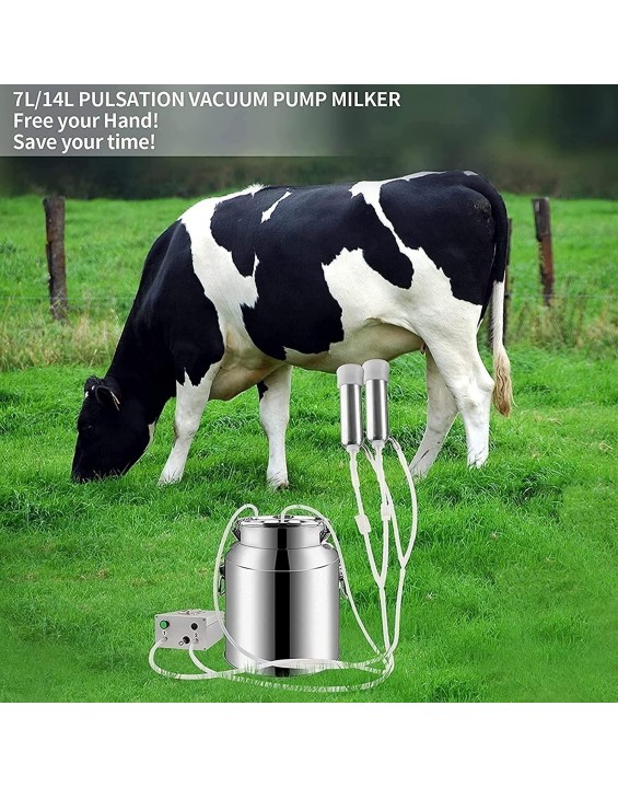 Electric Portable Milking Machine for Cows, Impulse Milking Supplies Vacuum Pump Milker with 7L Stainless Steel Milker Livestock Household Domestic Farm Milking Device ( Color : For Cow , Size : 7L )