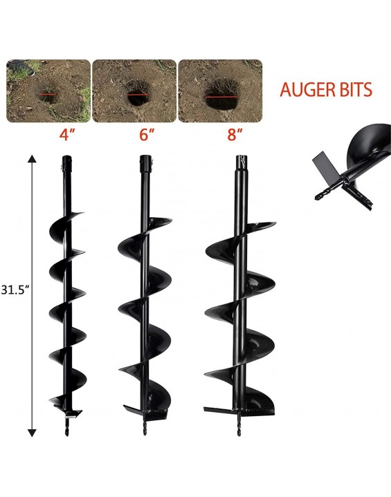 ECO LLC 63CC Earth Auger Gas Powered Post Hole Digger with 3 Heavy Duty Auger Drill Bits (4