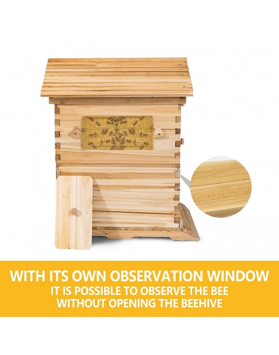 Auto-Flow Wooden Beehive House + 7PCS Upgraded Bee Hive Frames Beekeeping Brood Box Food Grade Jacket Gloves Filter Frame Holder Scraper