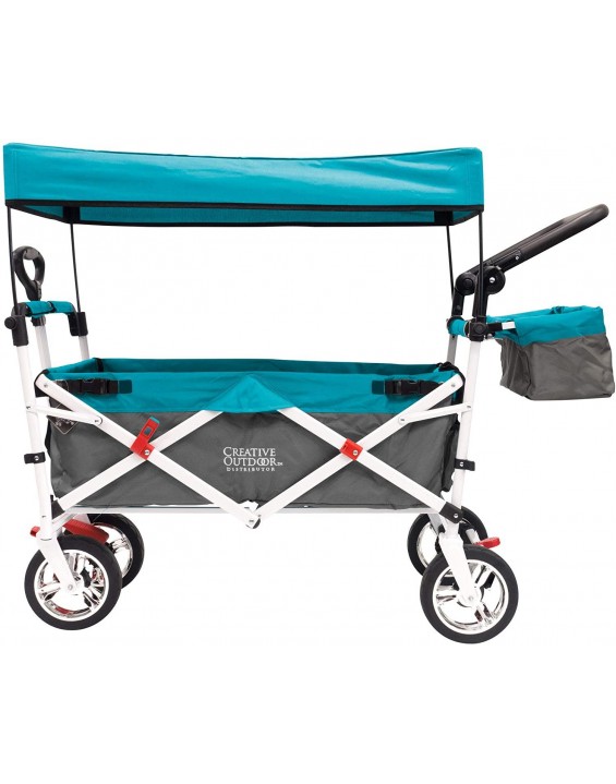 Creative Outdoor Push Pull Collapsible Folding Wagon Cart | Silver Series Plus | Beach Park Garden & Tailgate Gray/Teal