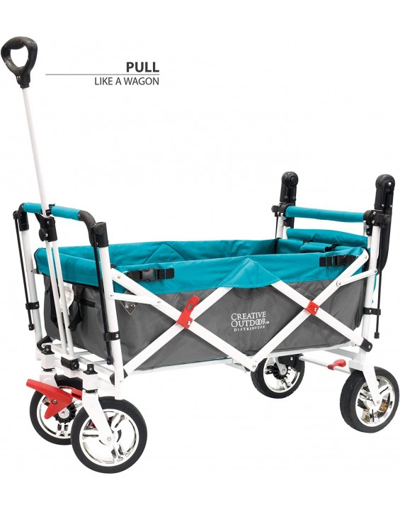 Creative Outdoor Push Pull Collapsible Folding Wagon Cart | Silver Series Plus | Beach Park Garden & Tailgate Gray/Teal