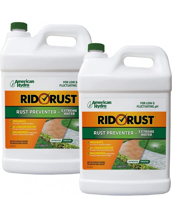 American Hydro SYSTEMS Rid O’ Rust RR2 Extreme Water Rust Preventer for Low or Fluctuating pH Water Prevents Irrigation Rust Stains Use in American Hydro Feeder Systems Two 2.5Gallon Units