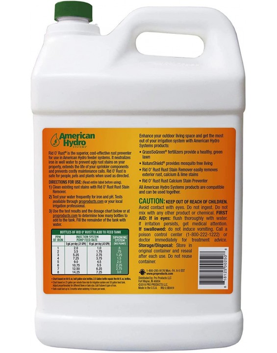 American Hydro SYSTEMS Rid O’ Rust RR2 Extreme Water Rust Preventer for Low or Fluctuating pH Water Prevents Irrigation Rust Stains Use in American Hydro Feeder Systems Two 2.5Gallon Units