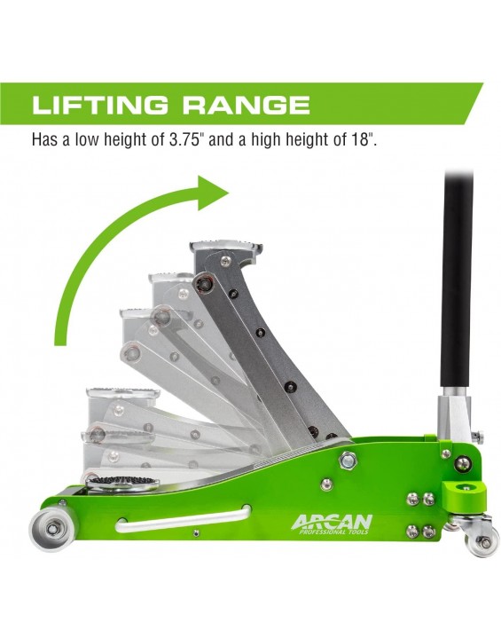 Arcan 3-Ton Quick Rise Aluminum Floor Jack with Dual Pump Pistons & Reinforced Lifting Arm (A20018)