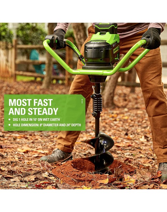 Greenworks Pro 80V Brushless (58CC Gas Equivalent) Earth Auger / Post Hole Digger - Auger Bit and Battery / Charger Sold Separately
