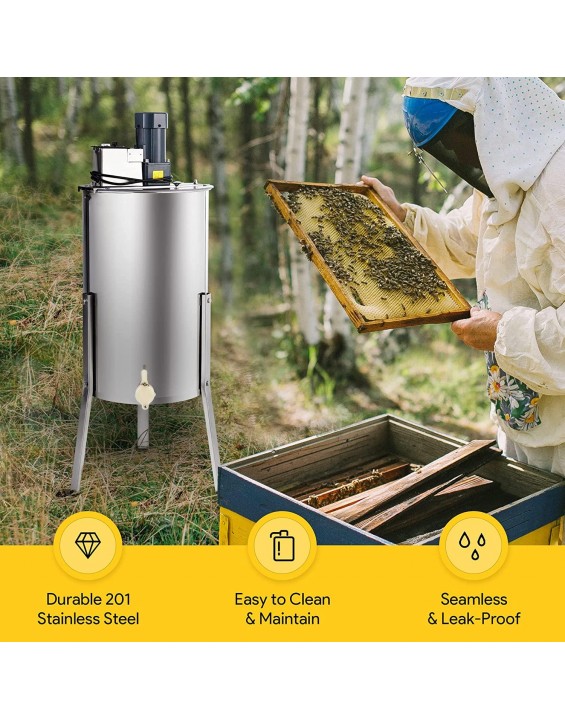 CREWORKS Electric Honey Extractor, Honey Extractor Separator Bee Frame Spinner, Honeycomb Bee Frame Spinner, SS Motorized Honey Extractor Beekeeping Equipment Spinner Drum with Stand