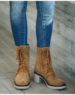 Danny Lace Up Heeled Boot - Camel