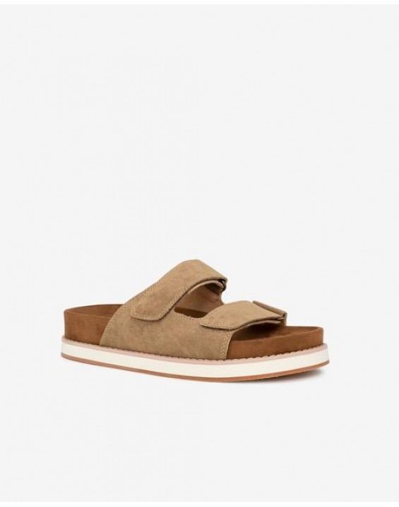Comfort Faux Suede Velcro Sandal - Khaki