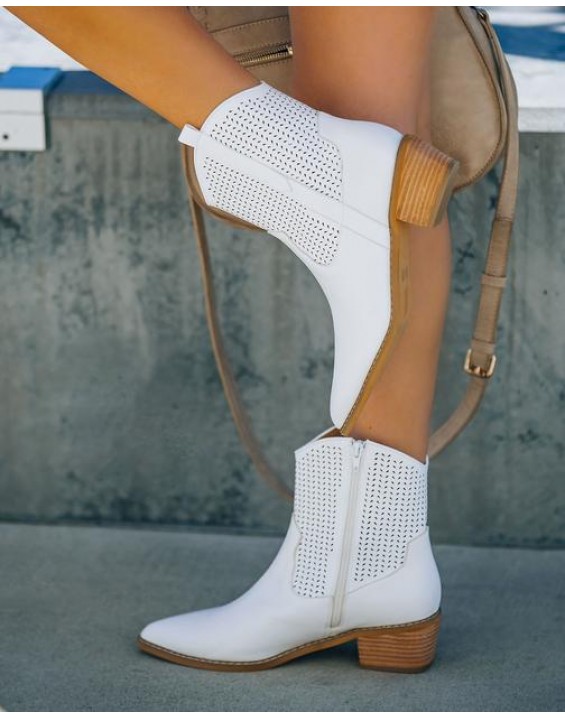 Bronco Perforated Western Boot - White