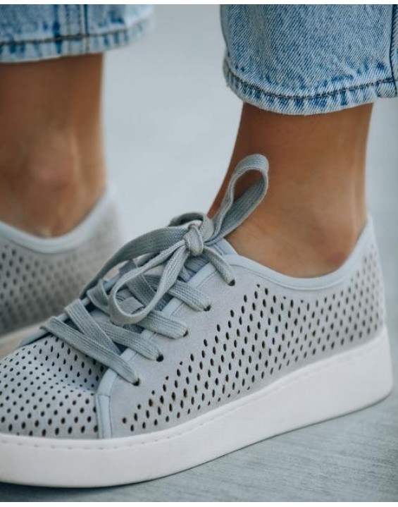 Montecito Faux Suede Perforated Sneakers - Grey