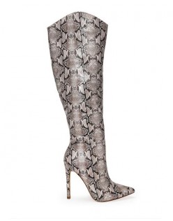Aspen Heeled Glossy Python Boot - Taupe