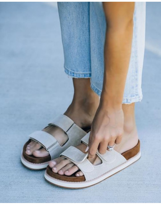 Comfort Faux Suede Velcro Sandal - Grey