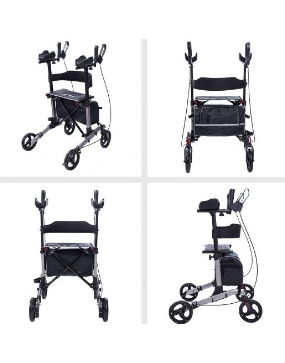 Premium Combo Standing Upright Rollator Walker With Seat And Brakes